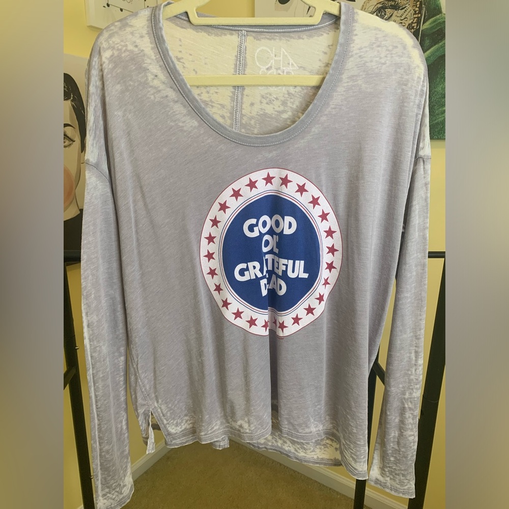 NWOT CHASER “Good Ol’ Grateful Dead” Graphic Long Sleeve Burnout Tee in Gray, Sm - Picture 3 of 4